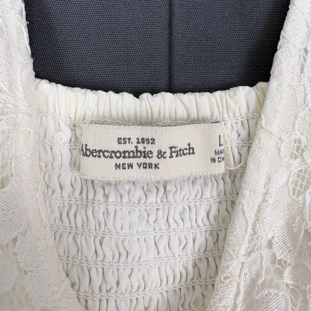 Abercrombie & Fitch White Lace Maxi Day Dress Sz L Cottage Boho Festival Wedding